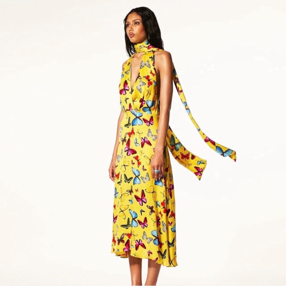 Yellow Butterfly Print Dress